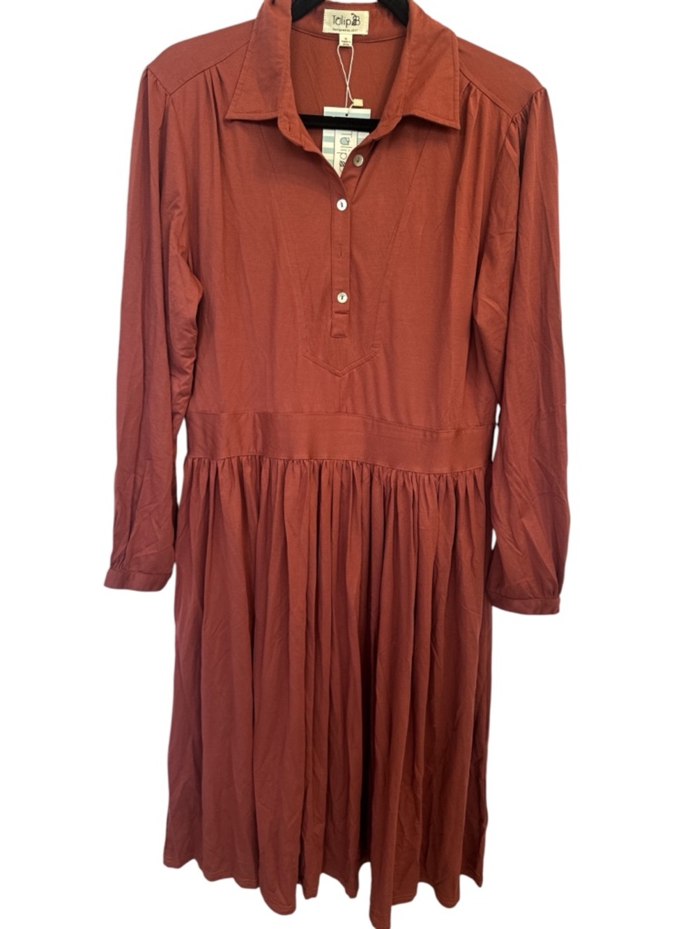 Tulip B Rust Long Sleeve Collared Dress